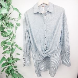 Free People Green White Lakehouse Shirt